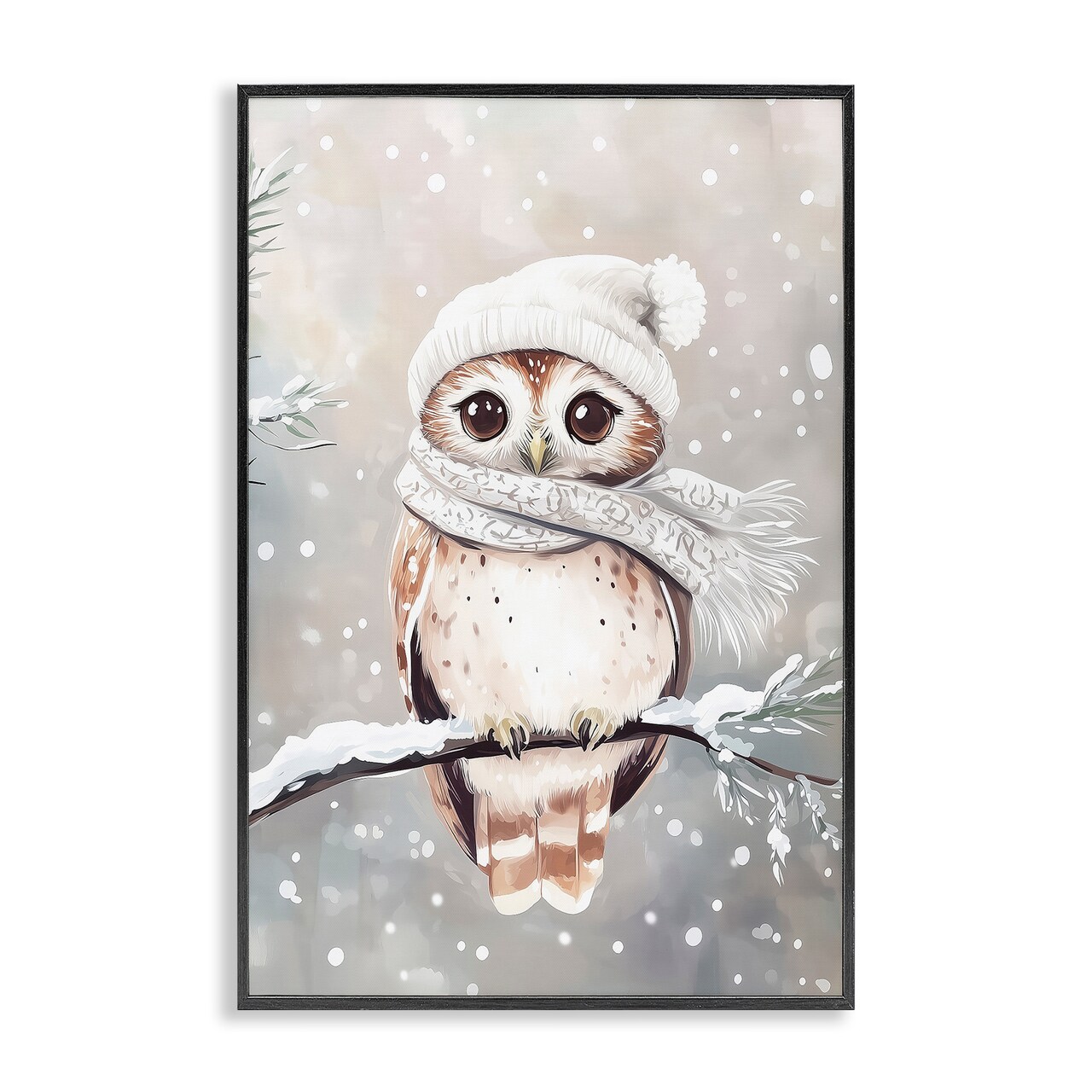 Stupell Industries Cute Winter Owl Framed Giclee, design by Arlington Prints